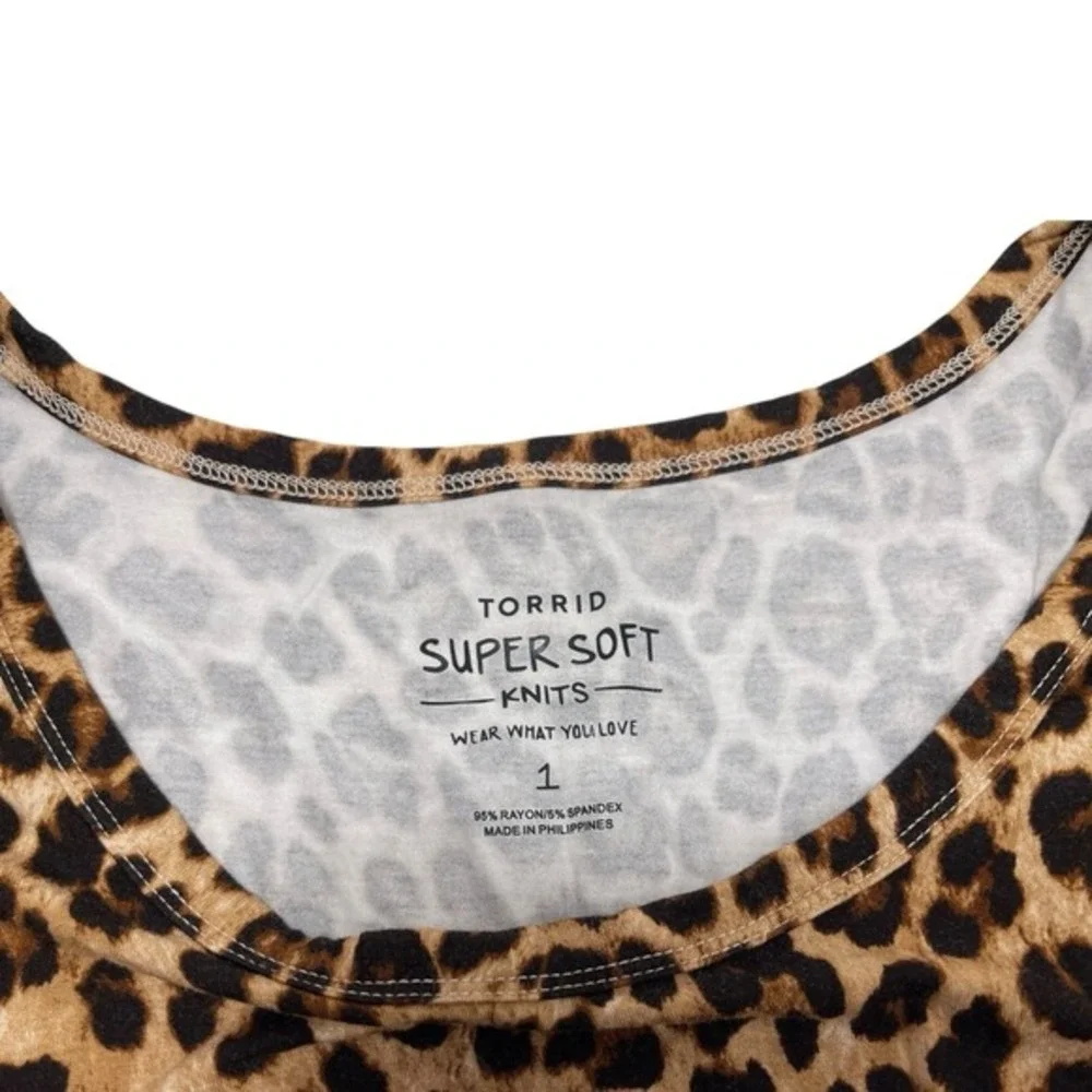 Torrid 1 Brown Leopard Print Long Sleeve Scoop Neck Super Soft Top‎ Mobwife